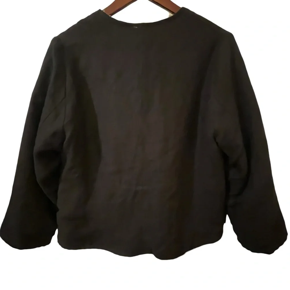 Caron Callahan Tommy Reversible Cropped Jacket Ivory Faux Fur Black Linen Wool M